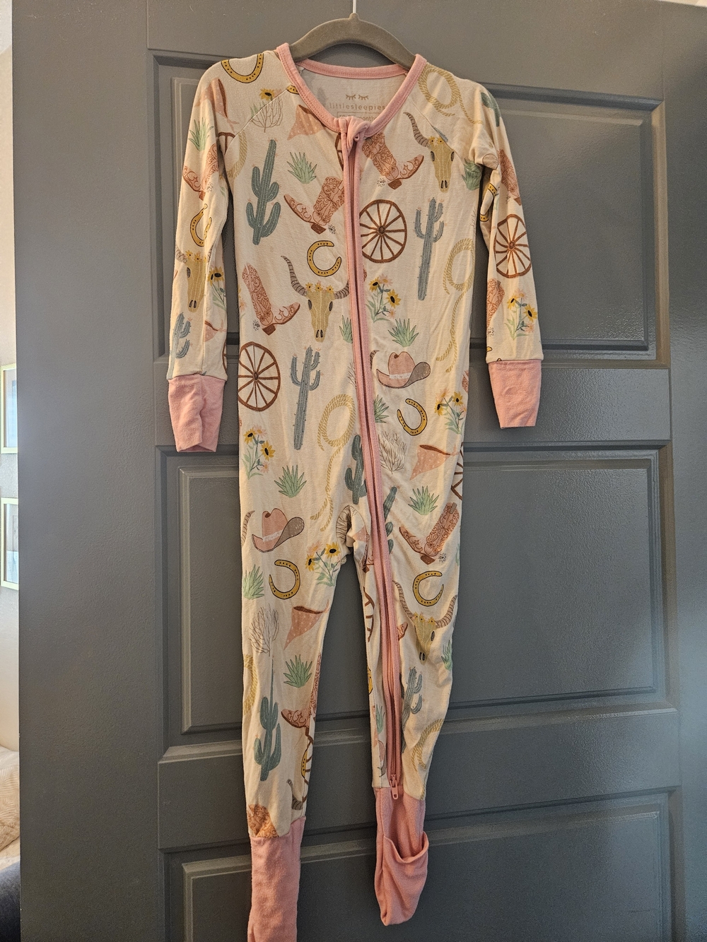 Little Sleepies Western Print Footed One-Piece Pajamas - Pink Trim